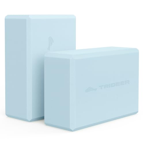 Trideer Yoga Blocks 2 Pack, Soft Non-Slip Foam Blocks with Beveled Edges for Alignment and Stretching in Yoga, Pilates, and Dance - Supportive, Lightweight, Odor Resistant, Latex-Free - color: Light Blue