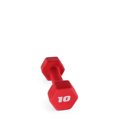 10-Pound Neoprene Coated Dumbbell - Single Red Non-Slip Weight for Home Gym Strength Training