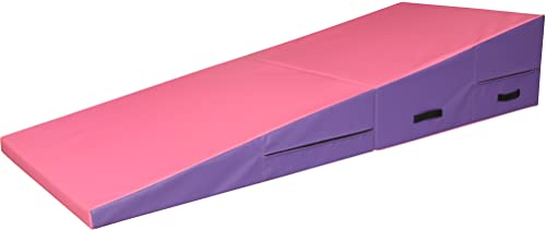 PRISP Folding Incline Gym Mat - Extra Long 71 x 28 x 14 in Wedge Gymnastics Tumbling Mat for Kids - color: Purple; Pink