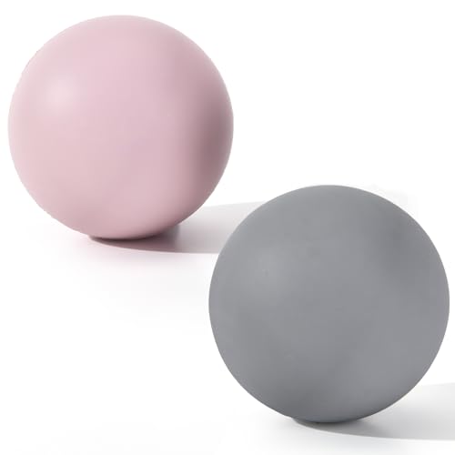 Massage Lacrosse Balls 2 Pack, Rubber Trigger Point Therapy Balls for Deep Tissue Myofascial Release, Plantar Fasciitis & Muscle Soreness Relief, Portable Pain Relief Tool (Light Pink and Grey) - color: Light Pink and Grey