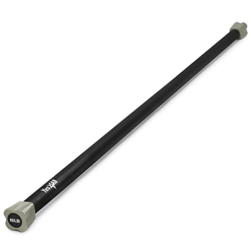 Yes4All Total Body Workout Weighted Bar, Resistance Band Bar, Racks for Strength Training, Exercise Bar for Yoga in Home and Gym - Single/Combo - color: Color-Coded, style: 15lbs Weighted Workout Bar