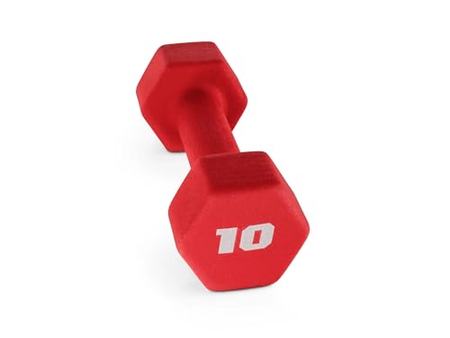 10 lb Neoprene Hex Dumbbell, Single, Non-Roll Design with Comfort Grip for Home Gym, Strength Training, HIIT Workouts for Men & Women