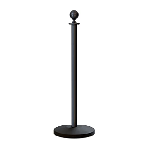 Cline Post and Rope Stanchion Set - Elegant Black Design with Sloped Base and Ball Top - Includes (2) Posts
