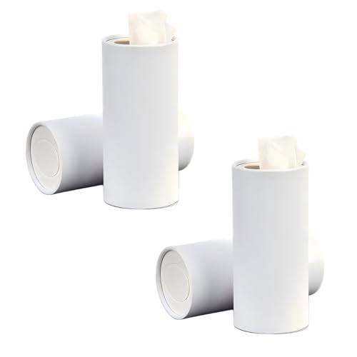 4 PCS Car Tissue Holder, Car Cup Holder Facial Tissues, Convenient Cylindrical Automotive Tissue Box, Universal for Most Cars (White) - color: White