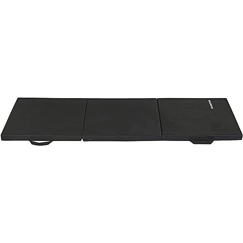 BalanceFrom 6x2 Feet 3-Panel Folding Gymnastics Mat – 2-Inch Thick Pad with Vinyl Surface and Carrying Handles for Tumbling, Yoga, Pilates, Home Workouts, and Martial Arts - color: Black