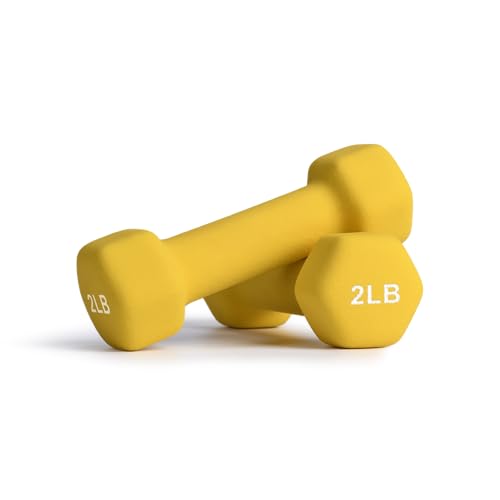 Portzon Dumbbells Neoprene with Non Slip Grip weight for Total Body Workout Exercise and Muscle Toning Compatible with of 2 Set,1-15 LB, Anti-Slip, Anti-roll, Hex Shape - color: Sunshine, size: 02-Pound,Pair