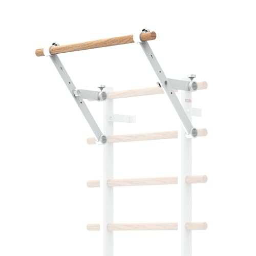 DHT Wood Stall Bar, Swedish Ladder Suspension Trainer with 9 Strategic Rods, for Home, Gym, School and Clinics, White
