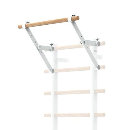 DHT Wood Stall Bar, Swedish Ladder Suspension Trainer with 9 Strategic Rods, for Home, Gym, School and Clinics, White