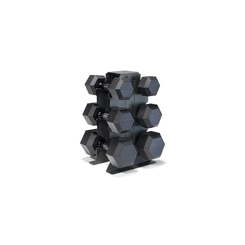 CAP Dumbbell Set with Rack, Rubber Coated Hex Free Weight Set | 100–300 lb Options, Vertical Space-Saving Storage for Home Gym Strength Training - size: 100 lb Set - Black Rack, style: Black Handle