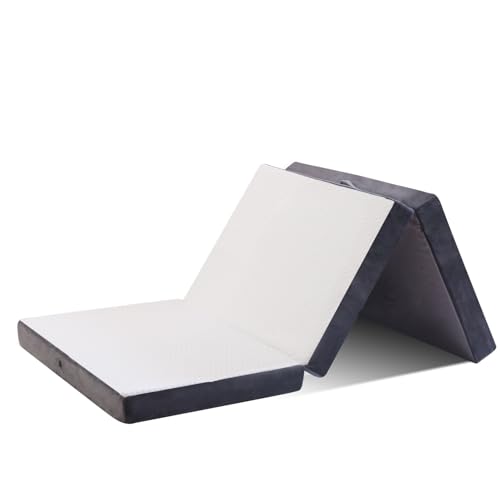 Folding Foam Mattress 4 Inches Foldable Floor Mattresses with Collapsible and Washable Cover, Portbale Travel Mat Tri-fold Guest Mattress Camping Sofa Bed