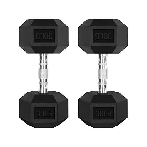 RitFit Rubber Coated Hex Dumbbell Set with Rack, 5-780LB for Home Gym Strength Training, Anti-Slip Knurled Handle, Hexagon Anti-Roll, Heavy-Duty Storage Rack - style: 2 X 30 LBS