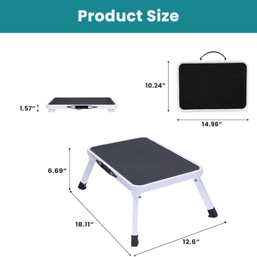 OLIXIS Foldable Step Stool, 330lbs Capacity Sturdy Metal Foldable Stool - size: 1 Pack