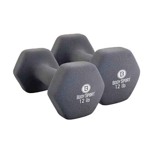 Body Sport Neoprene Dumbbell Weight - Latex-Free, Strength Training Equipment for Home Fitness & Gym Workouts - color: 12 Pound