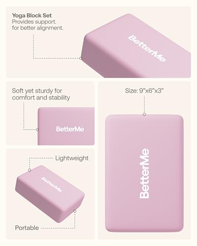 BetterMe Yoga Blocks Set of 2 – High Density Foam Yoga Blocks for Stretching, Pilates & Workouts – Lightweight Non-Slip Exercise Blocks for Flexibility & Balance