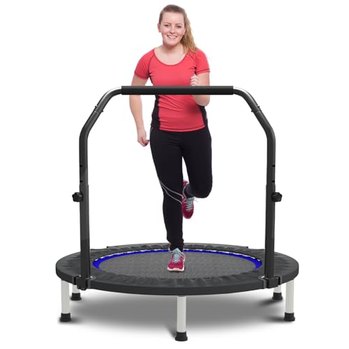 HYD-Parts 40" 48" Mini Trampoline for Adults and Kids Exercise Rebounder with Adjustable Bar Fitness Trampoline Indoor Max Load 330 440lbs - color: Blue-40in