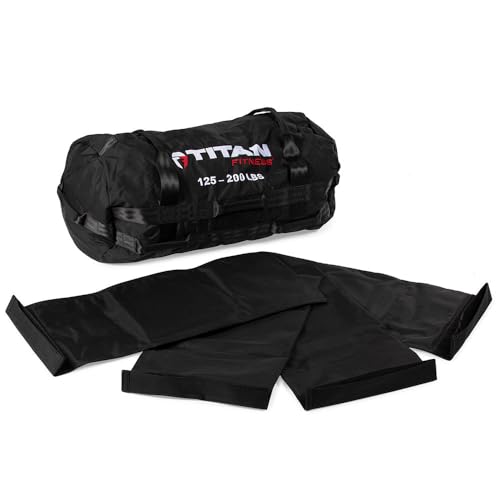 Titan Fitness 125-200 LB PRO Strongman Sandbags, Double Layer, 1050D Cordura, Black, Carry Home Gym Training