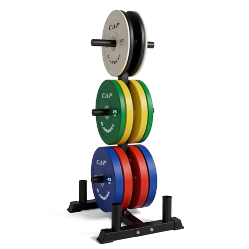 CAP 2-inch Olympic Bumper Plate Weight Set | 100-370 lbs | Multiple Colors | Storage Rack Optional - size: 370 lb - Set with Rack, style: COMPETITION