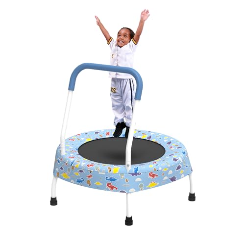 36" Kids Trampoline with Handle, Indoor Mini Trampoline for Kids, Toddlers Small Rebounder Fitness Trampoline for Indoor and Outdoor Use - color: Blue Forest 28inch