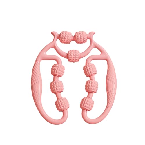 9-Wheel Muscle Massage Roller, Pink, PP+ABS Material, Adjustable for Cervical Arm Thigh Calf Massage, 10.24in x9.45in