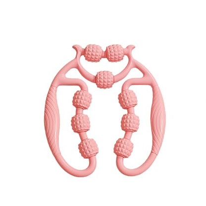 9-Wheel Muscle Massage Roller, Pink, PP+ABS Material, Adjustable for Cervical Arm Thigh Calf Massage, 10.24in x9.45in