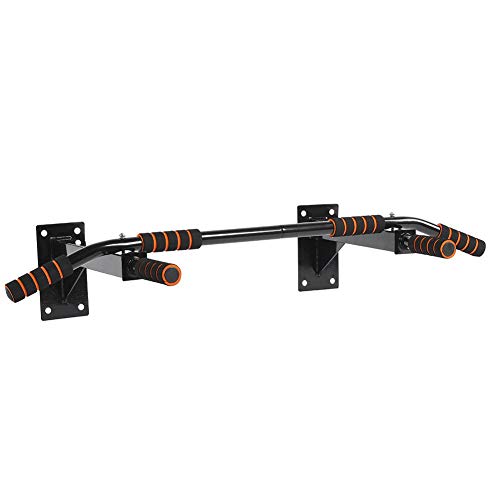 Professional Wall Mount Pull Up Bar Heavy Duty Chin Up Bar Strength Training Equipment for Home Gym Black Steel Construction with 6 Comfort Foam Grips