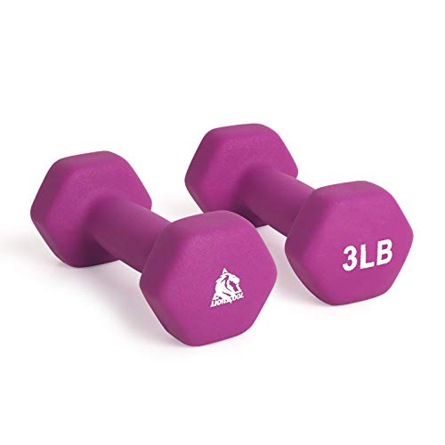 LIONSCOOL Set of 2 Neoprene Coated Dumbbell Hand Weights, Anti-Slip and Anti-Roll Hex Dumbbells in Pair for Strength Training, Resistance Training - style: Purple 3lb Pair