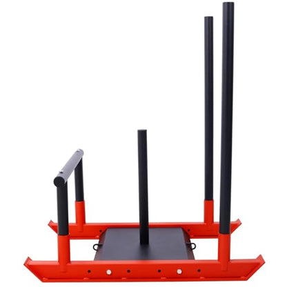 Weight Sled Training Sled with Push Poles & Harness, Adjustable Power Compatible with 1-inch & 2-inch Plates, Strength Training Sleds for Athletic Performance - color: Black+Red