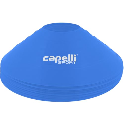 Capelli Sport Training Cones, Set of 10 Agility and Practice Drills Equipment with Carry Strap for Soccer, Football, Baseball, and Basketball, Blue