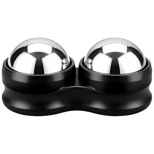 ideayard Stainless Steel Massage Roller Double Ball - Ice Therapy Muscle Pain Relief, Sore Muscles, and Tension Relief Cold & Hot Therapy Back, Shoulder, Leg, Calf Muscle Fascia Release Tool - color: Black