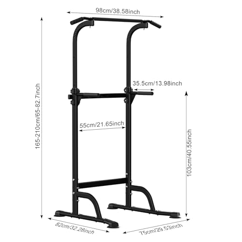Power Tower Pull Up Bar, Workout Dip Station for Home Gym, Portable Pull-up Bar Station Station with 10 Gears Adjustment, Strength Training Fitness Equipment, Bearing 330LBS Black