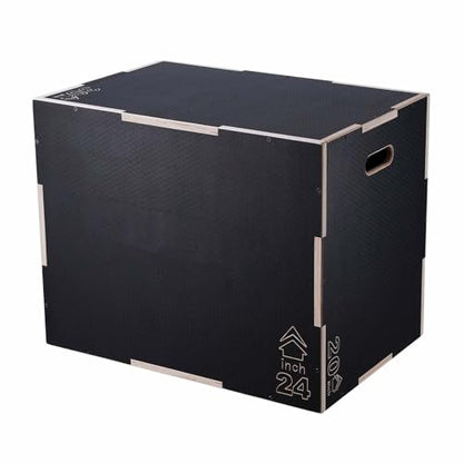 Plyometric Jump Box 3 in 1-30/24/20 Inch Wooden Plyo Box for Fitness, Agility Training, Step Ups - Home Gym Equipment - Black