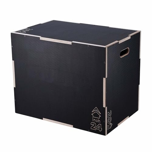 Plyometric Jump Box 3 in 1, 30/24/20 Inch, Wooden Plyo Box for Fitness, Agility Training, Step Up Platform, Home Gym, Strength Conditioning, Black