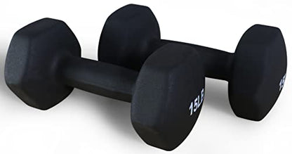 Fitvids Neoprene Dumbbell Hand Weights, Anti-Slip, Anti-roll, Hex Shape Colorful, Pair or Set with Stand - style: 15-Pound, Pair