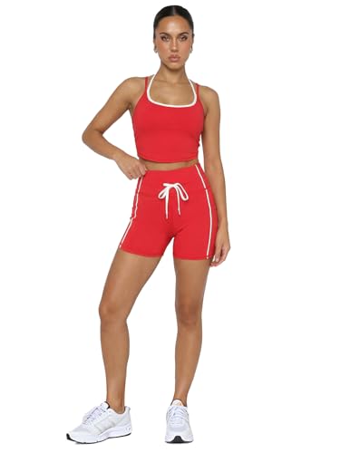 YOINS 2 Piece Women's Workout Sets Yoga Color Block Sports Bra and High Waisted Adjustable Biker Shorts with Pockets Set
