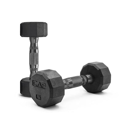 CAP Rubber Coated Dumbbell Weights, Free Weights for Home Gym Strength Training, Anti-Roll Hex Dumbbells with Black, Chrome & Comfort Grip Handles, Pairs & Sets - size: 5 lb - Pair, style: 12-Sided - Black Handle