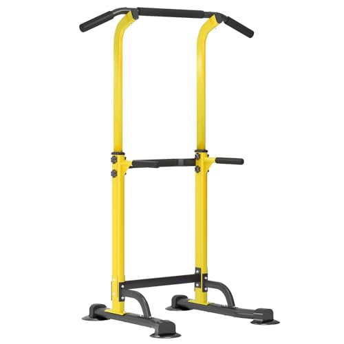 Dland Power Tower Pull Up Bar Dip Station and Height Adjustable Dip Bar Stand, Multi-Function Home Gym Exercise Equipment Strength Training Fitness Workout Station - color: Yellow
