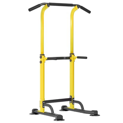 Dland Power Tower Pull Up Bar Dip Station and Height Adjustable Dip Bar Stand, Multi-Function Home Gym Exercise Equipment Strength Training Fitness Workout Station - color: Yellow