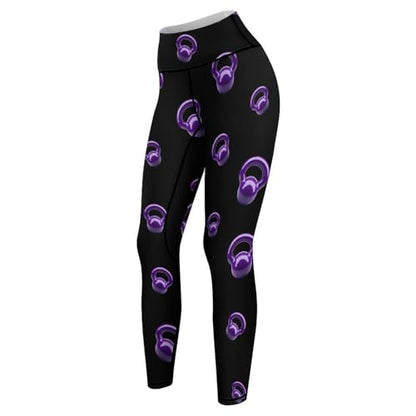 Purple Kettlebells Fitness Women's Yoga Pants High Waist Workout Leggings Tummy Control for Running Cycling