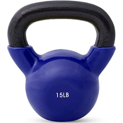 JFIT Kettlebell Weights Vinyl Coated Iron - style: 15lb (Navy Blue)