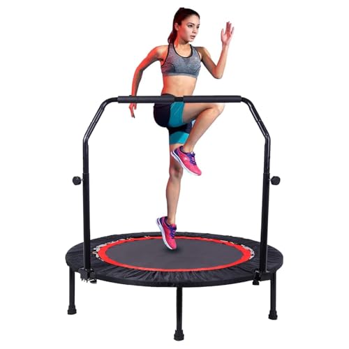 40" Foldable Mini Fitness Rebounder with Adjustable Foam Handle, Max Load 330lbs, Indoor Cardio Exercise Rebounder for Adults