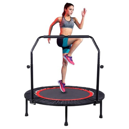 40" Foldable Mini Fitness Rebounder with Adjustable Foam Handle, Max Load 330lbs, Indoor Cardio Exercise Rebounder for Adults