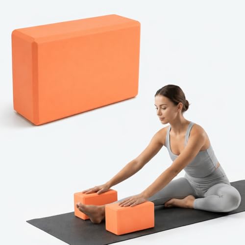 High Density EVA Foam Yoga Block Support and Stability for Stretching, Workout, Pilates at Home and Gym - color: Orange