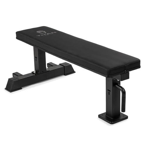 Titan Fitness Elite Series Single Post Flat Bench, Rated 1,000 LB, 2.5" Thick HeftyGrip Vinyl Pad, Dedicated Home Gym Competition Weightlifting & Strength Training Utility Bench - color: Black