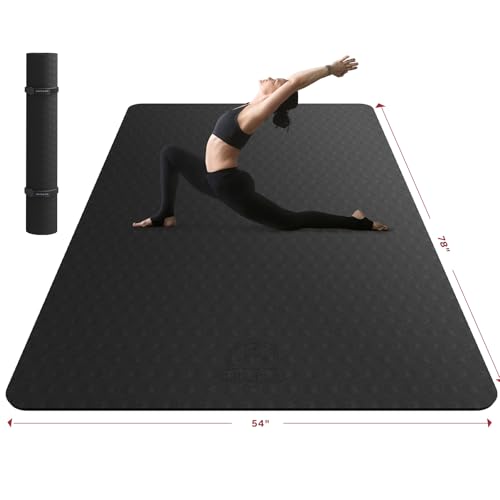 HAPBEAR Extra Large Yoga Mat - 72"x48"x6mm (1/4 inch), Non-Slip, Durable, Thick Wide Exercise Mat for Home Workouts, Yoga, Pilates, Stretching and Cardio Workouts