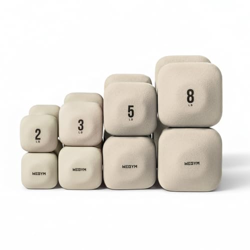 WeGym SafeGrip Square Dumbbells with Anti Slip Handles, Aesthetic Free Weights for Home Workouts, Stable Design Prevents Rolling during Floor Exercises - Set - color: Sandstone-No Rack, style: Lower Set