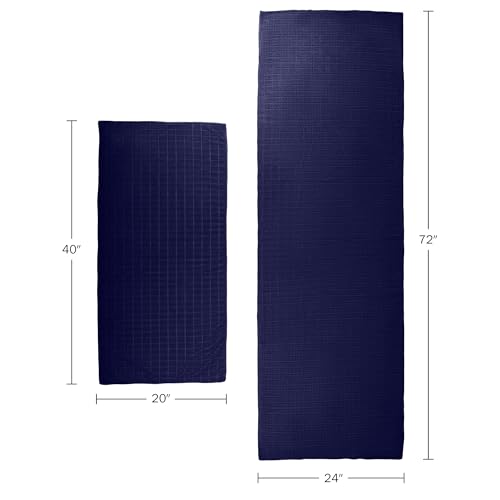 Yoga Mat Towel and Gym Towel Set - 2-Piece Non Slip Set for Hot Yoga, Pilates, and Gym - 72” x 24” Sweat Absorbent and Quick Drying Blanket with Corner Pockets for Mats by Wakeman (Navy)