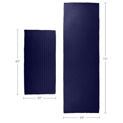 Yoga Mat Towel and Gym Towel Set - 2-Piece Non Slip Set for Hot Yoga, Pilates, and Gym - 72” x 24” Sweat Absorbent and Quick Drying Blanket with Corner Pockets for Mats by Wakeman (Navy)