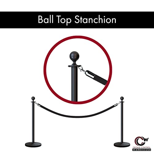 Cline Post and Rope Stanchion Set - Elegant Black Design with Sloped Base and Ball Top - Includes (2) Posts