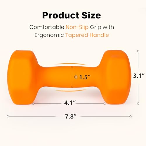 LIONSCOOL Set of 2 Neoprene Coated Dumbbell Hand Weights, Anti-Slip and Anti-Roll Hex Dumbbells in Pair for Strength Training, Resistance Training - style: Orange 8lb Pair