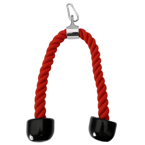 Heavy Tricep Rope Cable Machine Accessories Nylon Tricep Rope for LAT Pull Down Pulley System Attachment, for Home Gym Weight Fitness with Carabiner - color: Red